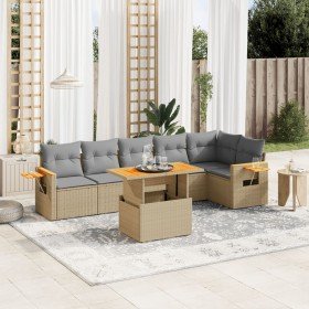 Set sofás de jardín 7 piezas y cojines ratán sintético beige en Conjuntos de jardín | Comprar online en Foru.es