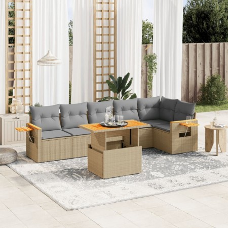 Set sofás de jardín 7 piezas y cojines ratán sintético beige en Conjuntos de jardín | Comprar online en Foru.es