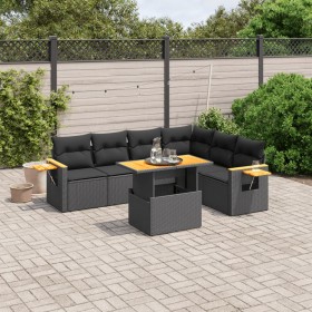 Set de comedor de jardín 7 pzas y cojines ratán sintético negro en Conjuntos de jardín | Comprar online en Foru.es