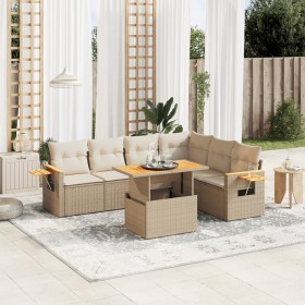 Set sofás de jardín 7 piezas y cojines ratán sintético beige en Conjuntos de jardín | Comprar online en Foru.es