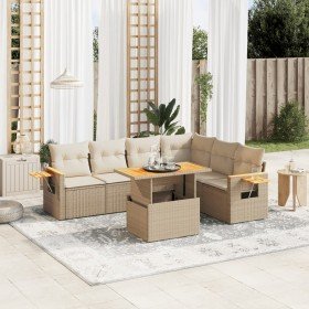 Set sofás de jardín 7 piezas y cojines ratán sintético beige en Conjuntos de jardín | Comprar online en Foru.es