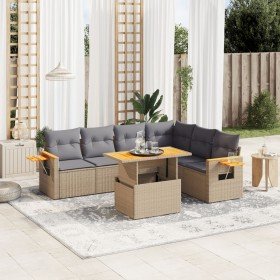 Set sofás de jardín 7 piezas y cojines ratán sintético beige en Conjuntos de jardín | Comprar online en Foru.es