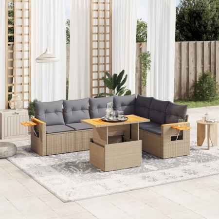 Set sofás de jardín 7 piezas y cojines ratán sintético beige en Conjuntos de jardín | Comprar online en Foru.es