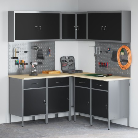 Set de Armario y Tablero de Perforación de 12 Piezas Negro MDF y Metal de , Mesas de trabajo - Ref: Foro24-3321506, Precio: 9...