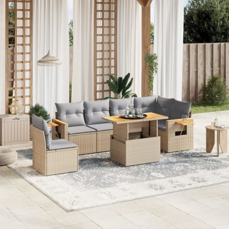 Set sofás de jardín 7 piezas y cojines ratán sintético beige en Conjuntos de jardín | Comprar online en Foru.es