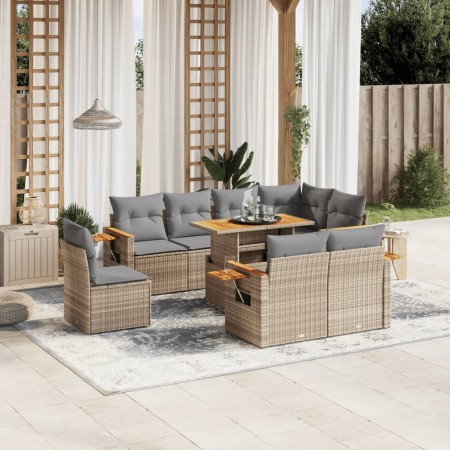 Set de sofás de jardín 9 pzas con cojines ratán sintético beige en Conjuntos de jardín | Comprar online en Foru.es
