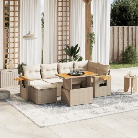 Set sofás de jardín 7 piezas y cojines ratán sintético beige en Conjuntos de jardín | Comprar online en Foru.es