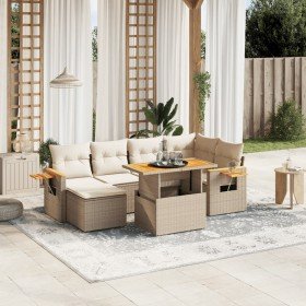 Set sofás de jardín 7 piezas y cojines ratán sintético beige en Conjuntos de jardín | Comprar online en Foru.es