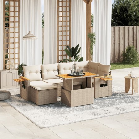 Set sofás de jardín 7 piezas y cojines ratán sintético beige en Conjuntos de jardín | Comprar online en Foru.es