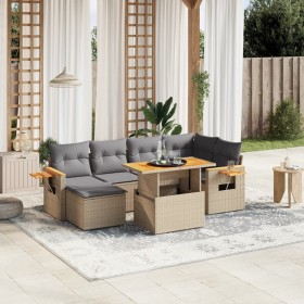 Set sofás de jardín 7 piezas y cojines ratán sintético beige en Conjuntos de jardín | Comprar online en Foru.es