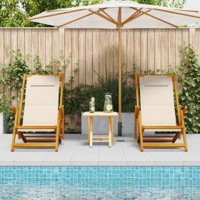 Sillas de playa plegables 2 pcs Crema Madera de Acacia y Textileno de , Sillas de jardín - Ref: Foro24-3325141, Precio: 165,4...