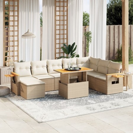Set de sofás de jardín 9 pzas con cojines ratán sintético beige en Conjuntos de jardín | Comprar online en Foru.es