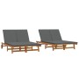 Sofá de sol doble con ruedas y cojín de madera de acacia de , Tumbonas - Ref: Foro24-3325189, Precio: 426,36 €, Descuento: %