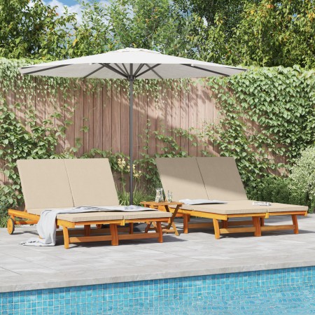 Tumbona doble con ruedas y cojín de madera de acacia de , Tumbonas - Ref: Foro24-3325190, Precio: 427,55 €, Descuento: %