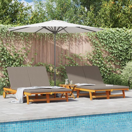 Sillón doble de sol con ruedas y cojín de madera maciza de acacia de , Tumbonas - Ref: Foro24-3325191, Precio: 427,84 €, Desc...