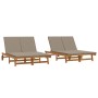 Sillón doble de sol con ruedas y cojín de madera maciza de acacia de , Tumbonas - Ref: Foro24-3325191, Precio: 427,84 €, Desc...