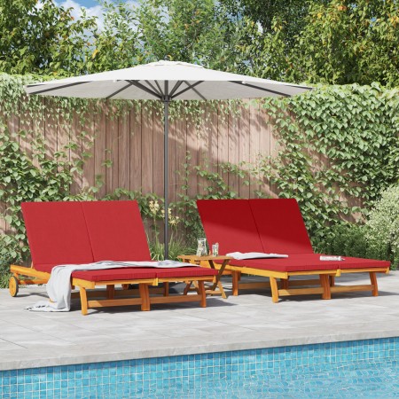 Sillón de sol doble con ruedas y cojín de madera de acacia de , Tumbonas - Ref: Foro24-3325192, Precio: 418,42 €, Descuento: %