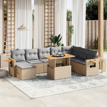 Set de sofás de jardín 9 pzas con cojines ratán sintético beige en Conjuntos de jardín | Comprar online en Foru.es