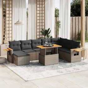 Set de muebles de jardín 9 pzas y cojines ratán sintético gris en Conjuntos de jardín | Comprar online en Foru.es