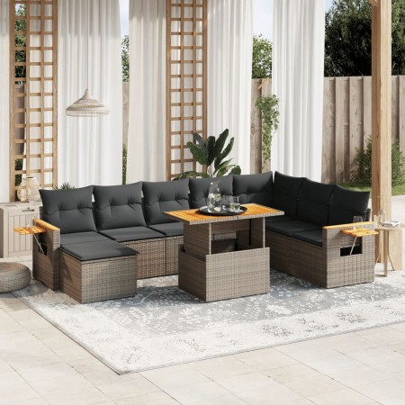 Set de muebles de jardín 9 pzas y cojines ratán sintético gris en Conjuntos de jardín | Comprar online en Foru.es