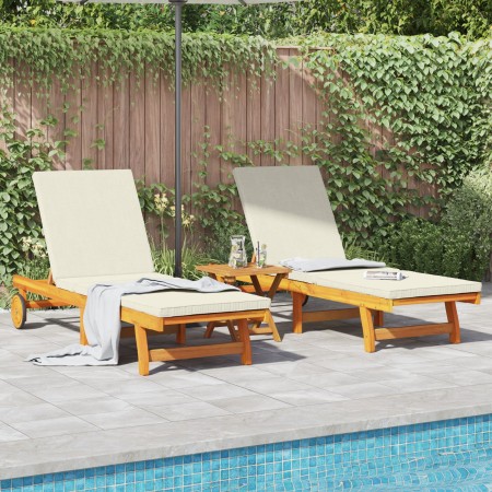 Tumbonas con ruedas 2 pcs con mesa y cojín de madera maciza de acacia de , Tumbonas - Ref: Foro24-3325206, Precio: 396,75 €, ...