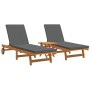 2 sillas largas con ruedas de y mesa con cojín de madera de acacia de , Tumbonas - Ref: Foro24-3325207, Precio: 388,69 €, Des...