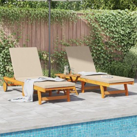 Tumbonas con ruedas de , 2 piezas, con mesa y cojín de madera de acacia maciza de , Tumbonas - Ref: Foro24-3325208, Precio: 5...