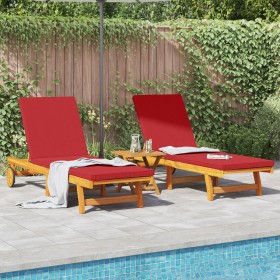 Tumbonas con Ruedas 2 pcs, mesa y cojín de madera maciza de acacia de , Tumbonas - Ref: Foro24-3325210, Precio: 460,38 €, Des...