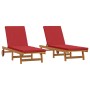 Tumbonas con Ruedas 2 pcs, mesa y cojín de madera maciza de acacia de , Tumbonas - Ref: Foro24-3325210, Precio: 460,38 €, Des...