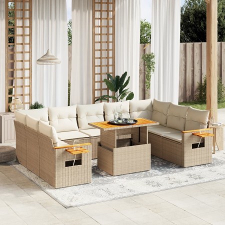Set de sofás de jardín 11pzas con cojines ratán sintético beige en Conjuntos de jardín | Comprar online en Foru.es