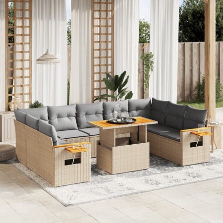 Set de sofás de jardín 11pzas con cojines ratán sintético beige en Conjuntos de jardín | Comprar online en Foru.es