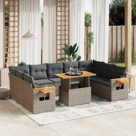 Set de sofás de jardín 11 pzas y cojines ratán sintético gris en Conjuntos de jardín | Comprar online en Foru.es