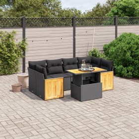 Set de comedor de jardín 7 pzas y cojines ratán sintético negro en Conjuntos de jardín | Comprar online en Foru.es