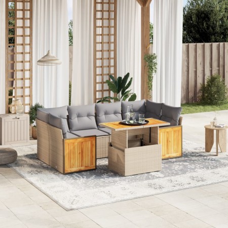 Set sofás de jardín 7 piezas y cojines ratán sintético beige en Conjuntos de jardín | Comprar online en Foru.es