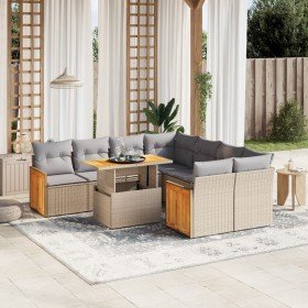 Set de sofás de jardín 9 pzas con cojines ratán sintético beige en Conjuntos de jardín | Comprar online en Foru.es