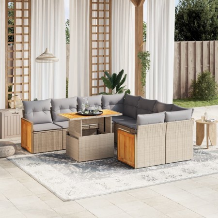Set de sofás de jardín 9 pzas con cojines ratán sintético beige en Conjuntos de jardín | Comprar online en Foru.es