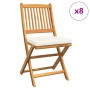 Sillas de jardín plegables con cojín blanco 8 piezas de madera maciza de acacia de , Sillas de jardín - Ref: Foro24-3329129, ...