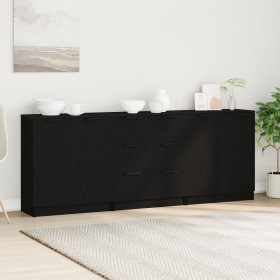 3 Piezas Aparadores Negro Roble Madera Elaborada de , Aparadores - Ref: Foro24-3332514, Precio: 179,49 €, Descuento: %