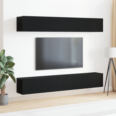 Set de mueble para TV de 4 piezas, montado en la pared, de madera de roble negro de , Muebles TV - Ref: Foro24-3333050, Preci...
