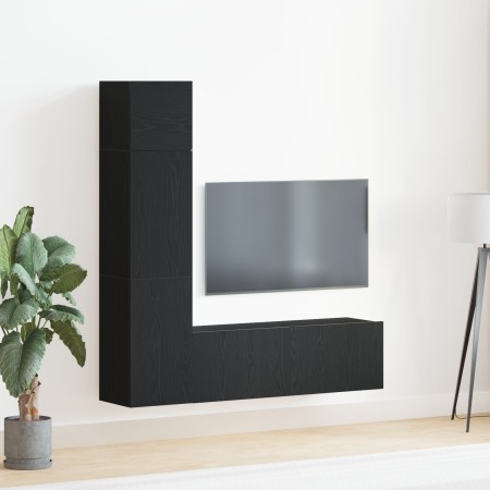 Conjunto de Gabinete de TV Montado en la Pared de 3 Piezas de en Madera Ingenierada de Roble Negro de , Muebles TV - Ref: For...