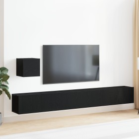 Conjunto de Mueble de TV de 4 Piezas en Roble Negro de Madera Ingenerada de , Muebles TV - Ref: Foro24-3333061, Precio: 154,0...