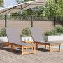 Tumbonas 2 pcs con Cojines de Madera Maciza de Acacia, Tumbona con Cojines Gris Claro de Madera Maciza de Acacia de , Tumbona...