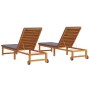 Tumbonas 2 pcs con Cojines de Madera Maciza de Acacia, Tumbona con Cojines Gris Claro de Madera Maciza de Acacia de , Tumbona...