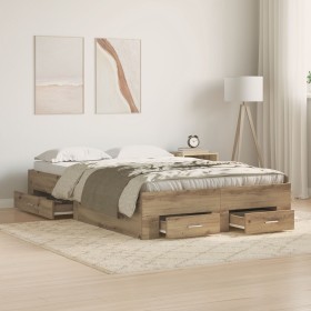 Estructura de Cama con Cajones de Roble Artesanal 120x200 cm de Madera Elaborada de , Camas y somieres - Ref: Foro24-3333970,...