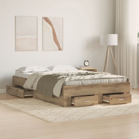 Estructura de Cama con Cajones de Roble Artesanal 120x200 cm de Madera Elaborada de , Camas y somieres - Ref: Foro24-3333970,...