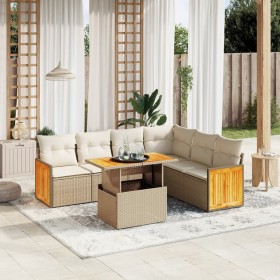 Set sofás de jardín 7 piezas y cojines ratán sintético beige en Conjuntos de jardín | Comprar online en Foru.es