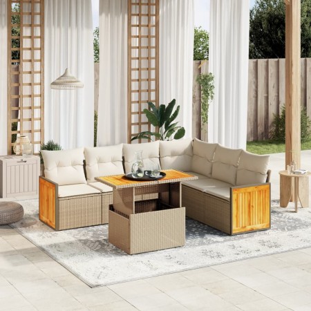 Set sofás de jardín 7 piezas y cojines ratán sintético beige en Conjuntos de jardín | Comprar online en Foru.es
