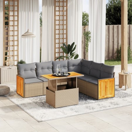 Set sofás de jardín 7 piezas y cojines ratán sintético beige en Conjuntos de jardín | Comprar online en Foru.es
