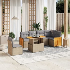 Set sofás de jardín 7 piezas y cojines ratán sintético beige en Conjuntos de jardín | Comprar online en Foru.es