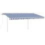 Toldo manual retráctil con postes azul y blanco 4,5x3 m de vidaXL, Toldos - Ref: Foro24-3069966, Precio: 492,82 €, Descuento: %